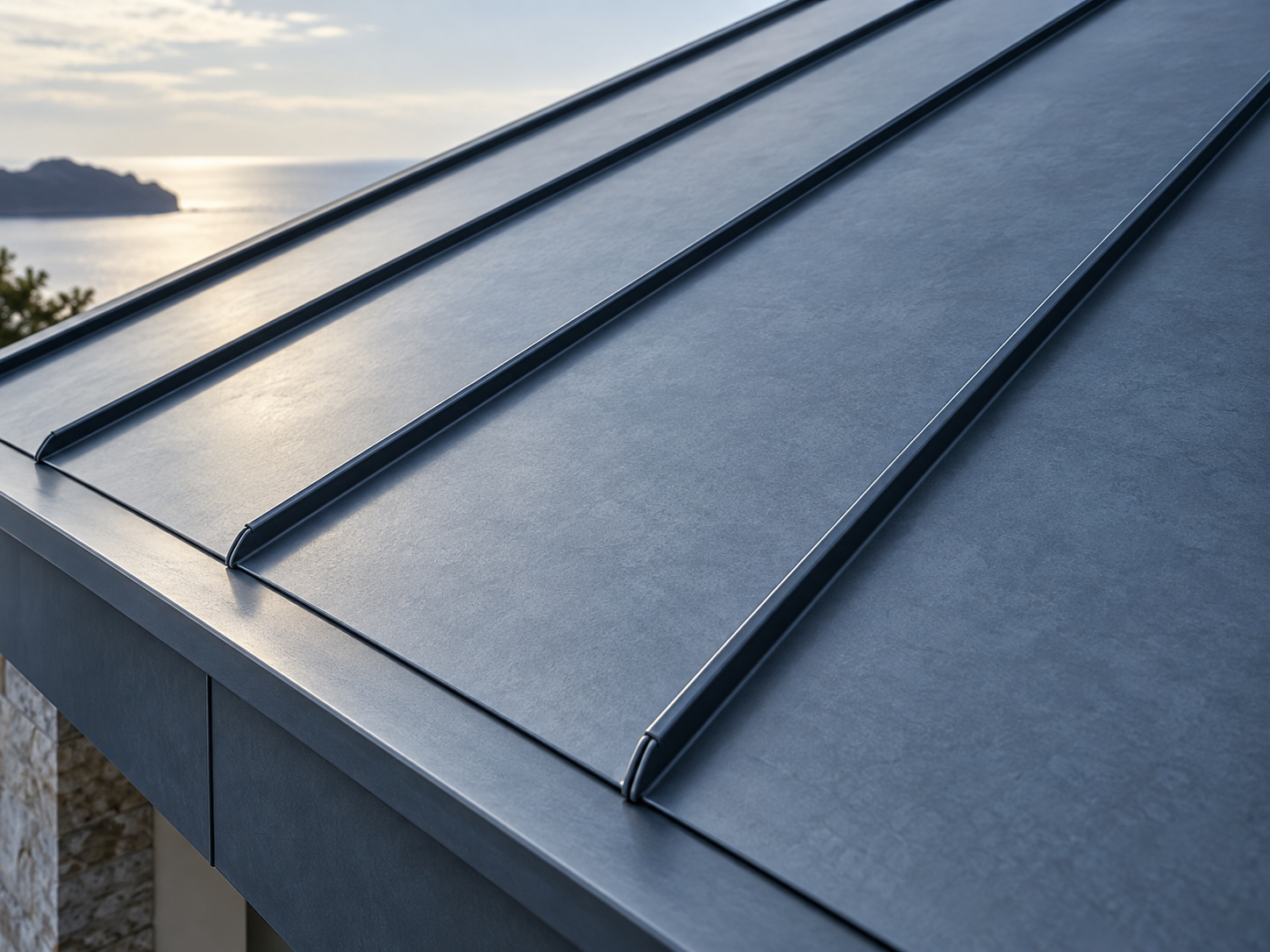 Acoperiș arhitectural din zinc-titan cu sistem de fălțuire verticală Zintek